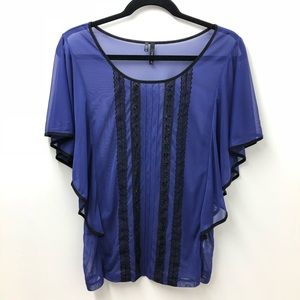 Maurices Sheer Ruffle Purple Black Stripe Top Size M